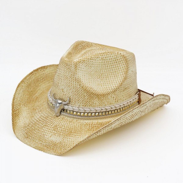 Homemade Vintage Cowboy Hat With Silver Bull Head & Multi Band - One Size - 100% Paper view 5