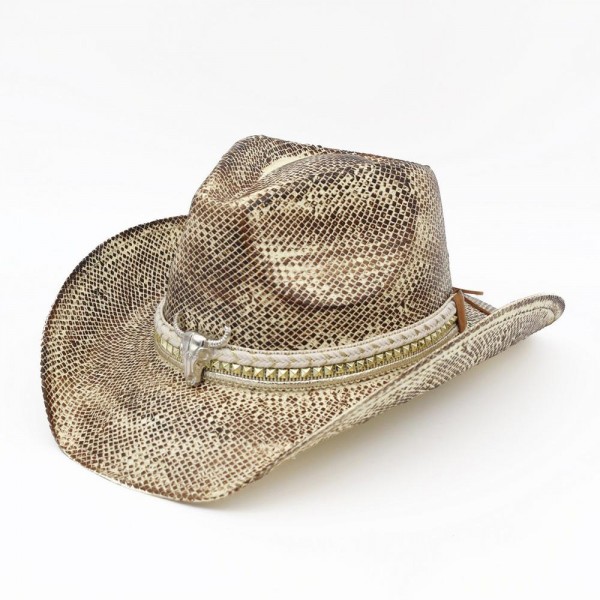 Homemade Vintage Cowboy Hat With Silver Bull Head & Multi Band 

- One Size 
- 100% Paper 