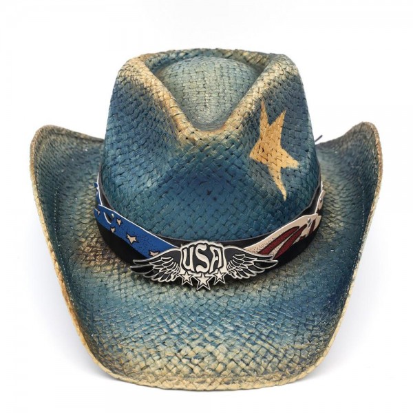 Distressed Cowboy Hat With USA & American Flag Detail - One Size - 100% Paper view 5