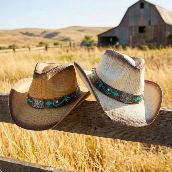 Aged, Two-Tone Cowboy Hat With Golden Star & Faux Pearl Studs - One Size - 100% Paper view 5