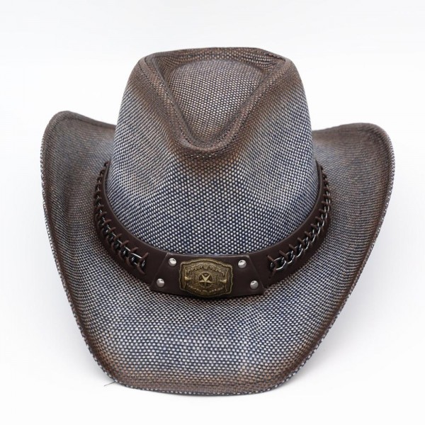 Rustic Cowboy Hat With Chain & Concho Detail & Vegan Leather Band - One Size - 100% Paper view 5