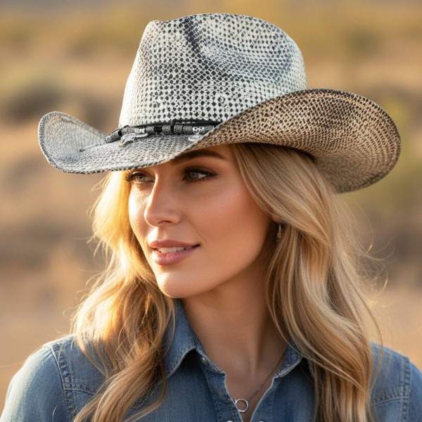 Painted Cowboy Hat With Western Bull Head, Hat, Boot, & Cactus Charms 

- One Size 
- 100% Paper 