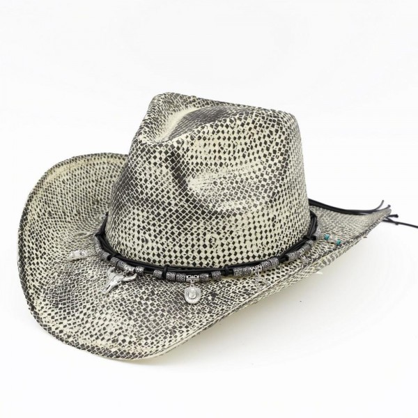 Painted Cowboy Hat With Western Bull Head, Hat, Boot, & Cactus Charms 

- One Size 
- 100% Paper 