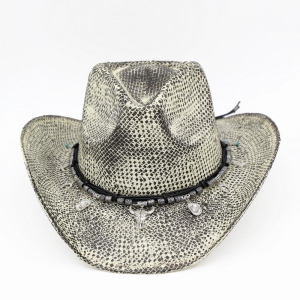 Painted Cowboy Hat With Western Bull Head, Hat, Boot, & Cactus Charms - One Size - 100% Paper view 5