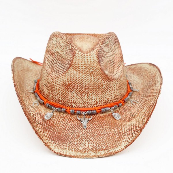 Painted Cowboy Hat With Western Bull Head, Hat, Boot, & Cactus Charms - One Size - 100% Paper view 5