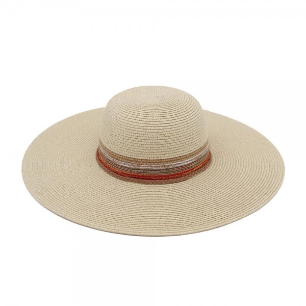 Wide Brim Sun Hat With Striped Multi Color Band

- One Sie 
- 100% Paper