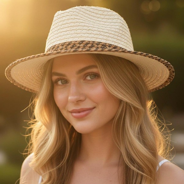 Straw Fedora With Two Tone Woven Band & Trim 

- One Size
- 100% Paper 