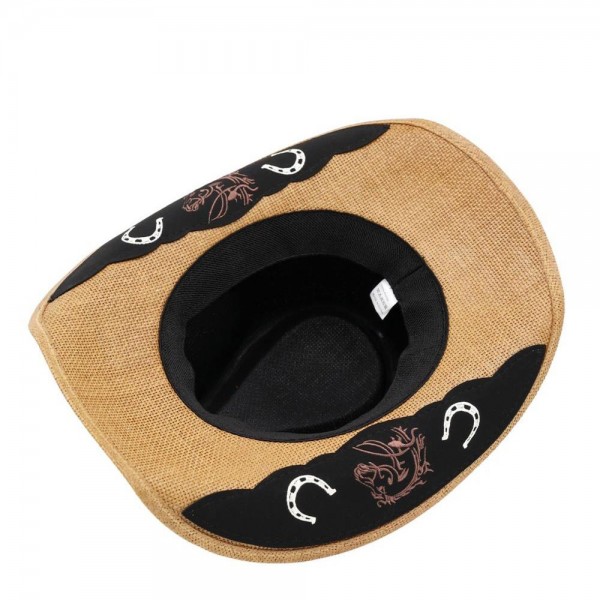 Straw Cowboy Hat With Suede Under-Brim & Embroidered Detail With X-Lace & Concho Brim - One Size Fits Most - 100% Paper view 5
