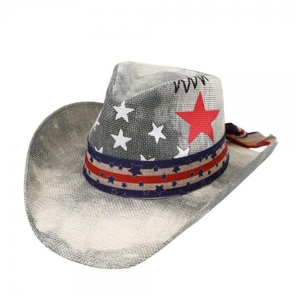 Americana Stars & Stripes Cowboy Straw Hat With Bow 

- One Size Fits Most 
- 100% Paper 