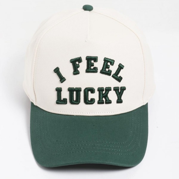"I FEEL LUCKY" Embroidered Two Tone Baseball Cap

- One Size Fits Most
- Snap Back Closure
- 100% Cotton