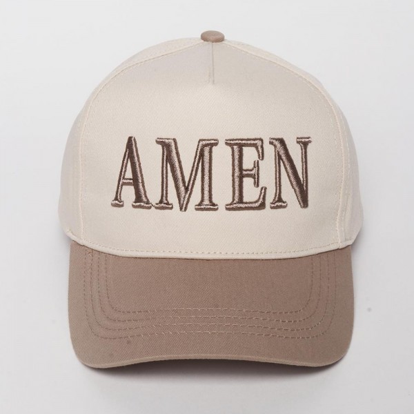 "AMEN" Embroidered Two Tone Baseball Cap

- One Size Fits Most
- Snap Back Closure
- 100% Cotton