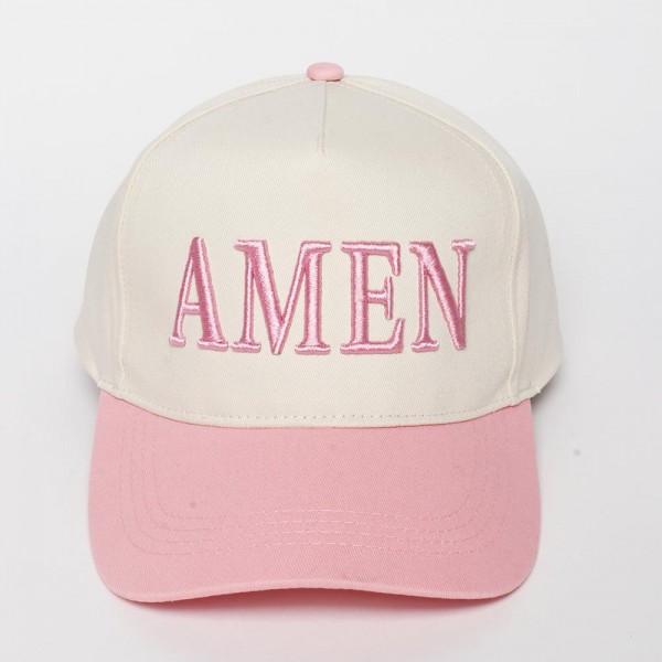 "AMEN" Embroidered Two Tone Baseball Cap

- One Size Fits Most
- Snap Back Closure
- 100% Cotton