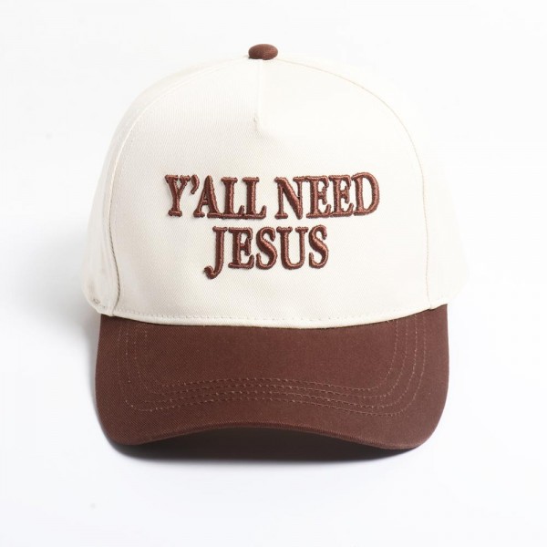 "Y'all Need Jesus" Embroidered Two Tone Baseball Cap

- One Size Fits Most
- Snap Back Closure
- 100% Cotton