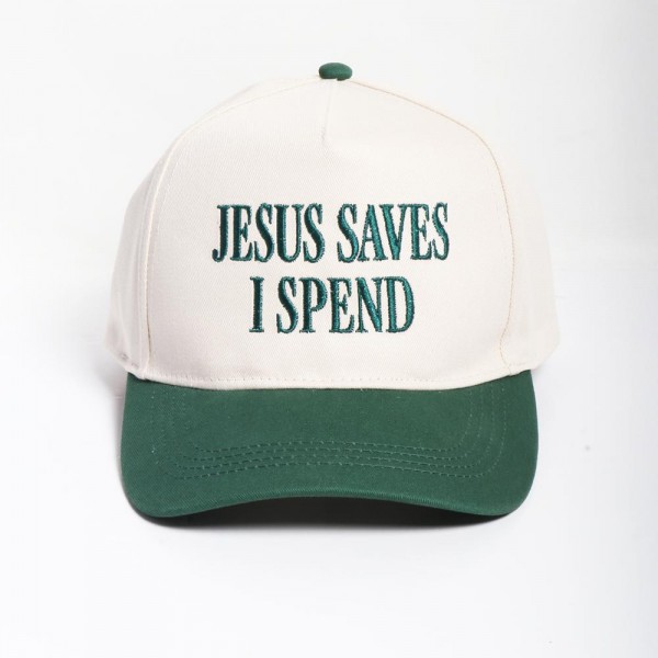 "JESUS SAVES I SPEND" Embroidered Two Tone Baseball Cap

- One Size Fits Most
- Snap Back Closure
- 100% Cotton
