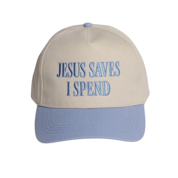 "JESUS SAVES I SPEND" Embroidered Two Tone Baseball Cap

- One Size Fits Most
- Snap Back Closure
- 100% Cotton