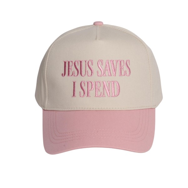 "JESUS SAVES I SPEND" Embroidered Two Tone Baseball Cap

- One Size Fits Most
- Snap Back Closure
- 100% Cotton