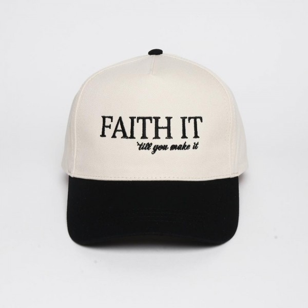 "FAITH IT Till You Make It" Embroidered Two Tone Baseball Cap

- One Size Fits Most
- Snap Back Closure
- 100% Cotton