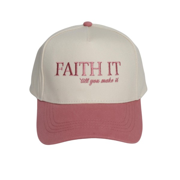 "FAITH IT Till You Make It" Embroidered Two Tone Baseball Cap

- One Size Fits Most
- Snap Back Closure
- 100% Cotton