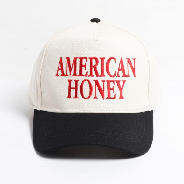 "AMERICAN HONEY" Embroidered Two Tone Baseball Cap 

- One Size Fits Most
- Snap Back Closure
- 100% Cotton