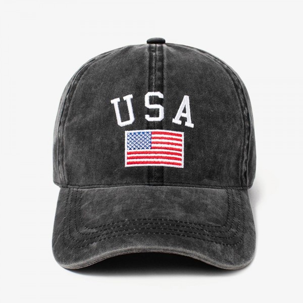 'USA' & American Flag Embroidered Baseball Cap

- One Size Fits Most
- Slide Buckle Adjustment
- 100% Cotton