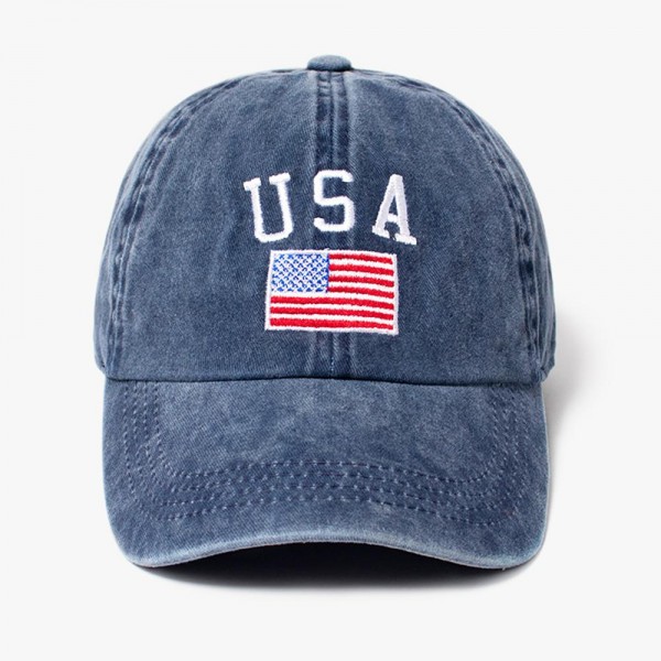 'USA' & American Flag Embroidered Baseball Cap

- One Size Fits Most
- Slide Buckle Adjustment
- 100% Cotton