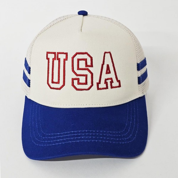 "USA" & Trucker Cap With Mesh Back & Stripes Detail

- One Size Fits Most
- Snap Back Closure
- 100% Cotton