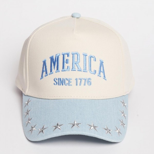 "AMERICA" Embroidered Two Tone Baseball Cap With Star Details 

- One Size Fits Most
- Snap Back Closure
- 100% Cotton