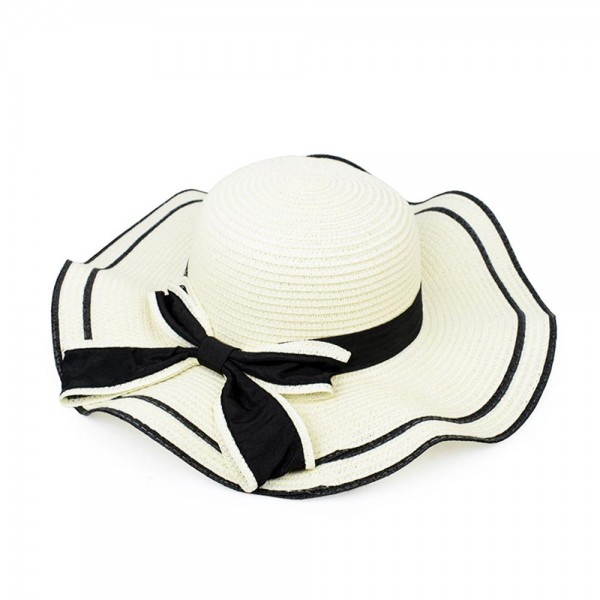 Two Tone Straw Sun Hat With Bow 

- One Size Fits Most 