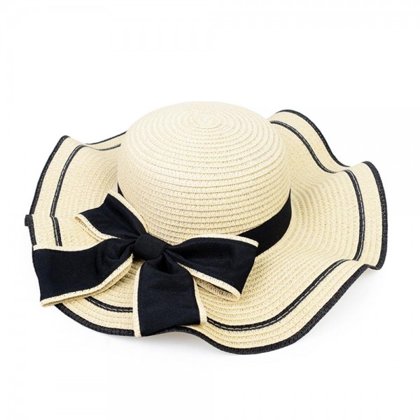 Two Tone Straw Sun Hat With Bow 

- One Size Fits Most 
