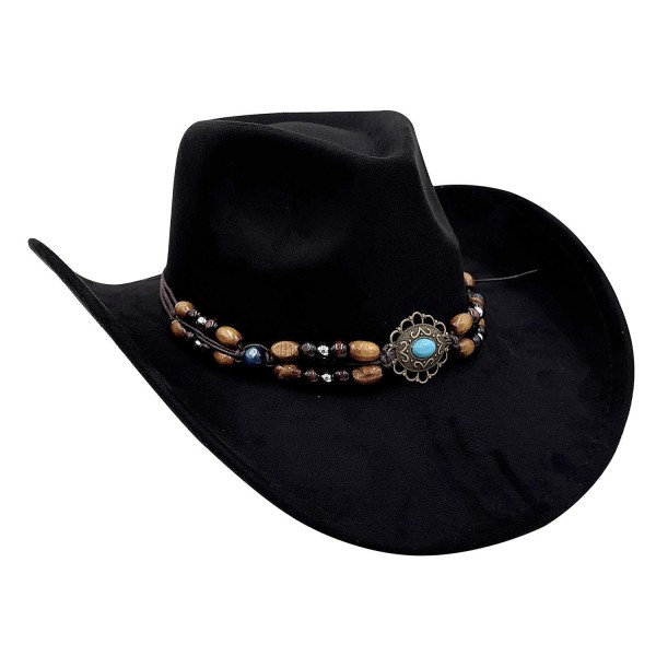 Do Everything In Love Felt Cowboy Hat With Wood Beaded Band & Turquoise Concho Detail 

- One Size Fits Most 
- 100% Polyester 
