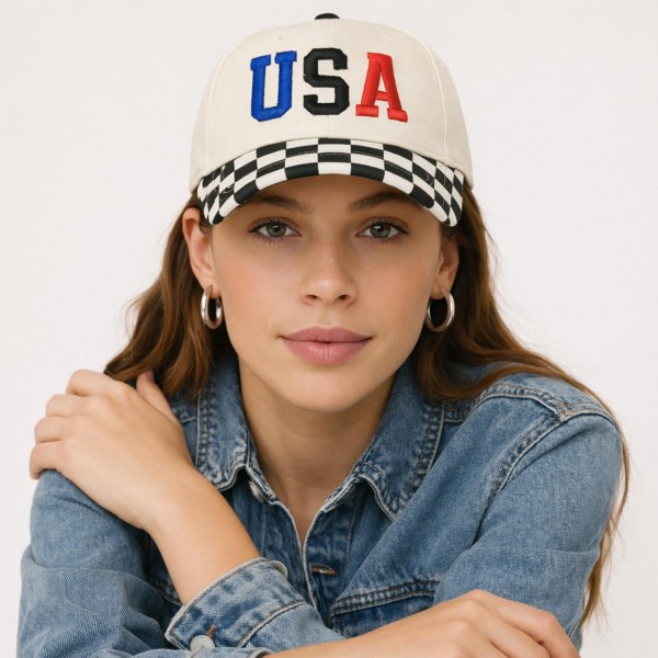 Do Everything In Love USA  Embroidered Two Tone Checker Baseball Cap

- One Size Fits Most
- Snap Back Closure
- 100% Cotton