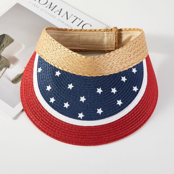 American Flag Themed Straw Sun Visor Hat 

- One Size Fits Most 
- 100% Paper 