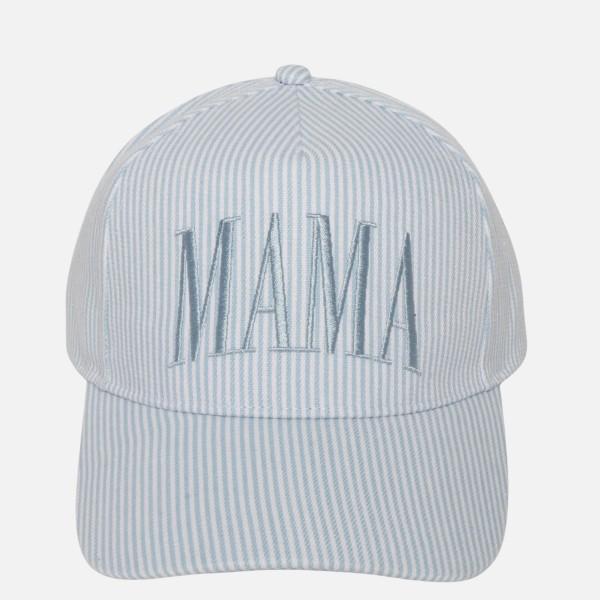 Skinny Stripe Baseball Cap With Embroidered "MAMA"

- Snap Back Closure
- One Size Fits Most
- 100% Cotton