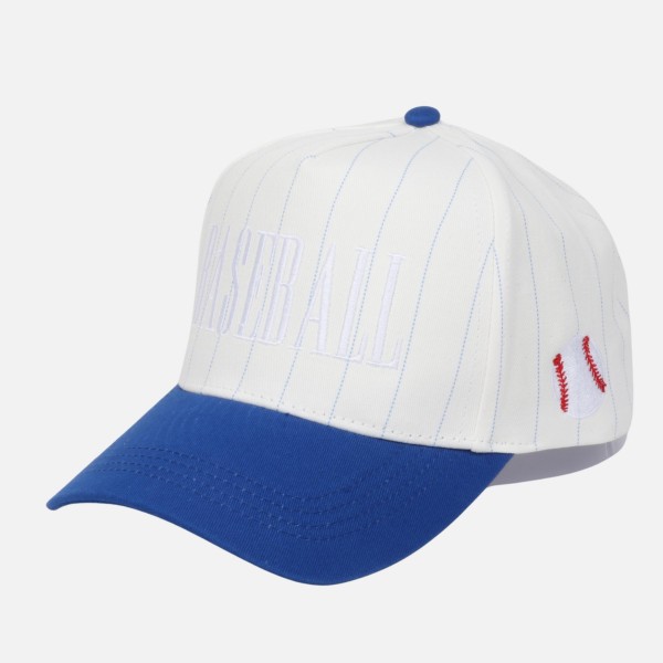 Two Tone Pinstripe "BASEBALL" Embroidered Baseball Cap

- Baseball Side Embroidery 
- Snap Back Closure
- One Size Fits Most
- 100% Cotton