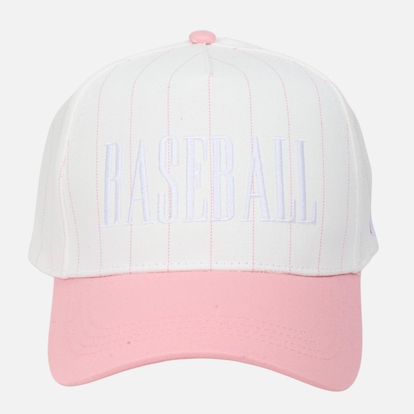 Two Tone Pinstripe "BASEBALL" Embroidered Baseball Cap

- Baseball Side Embroidery 
- Snap Back Closure
- One Size Fits Most
- 100% Cotton