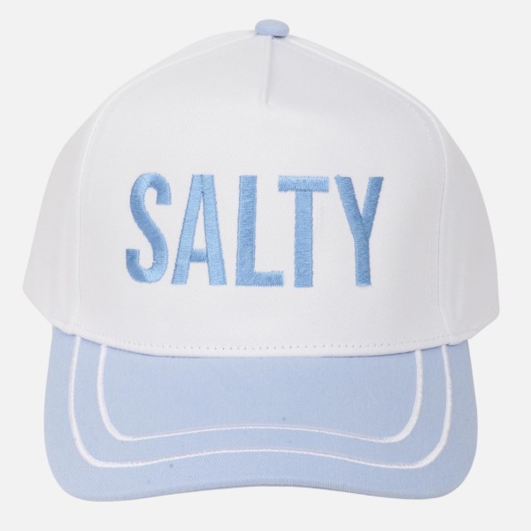 Two Tone "SALTY" Embroidered Baseball Cap With Lined Bill 

- Snap Back Closure
- One Size Fits Most
- 100% Cotton