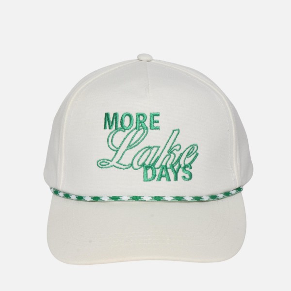 Linen "MORE LAKE DAYS" Baseball Cap With Rope Band 

- Palm Tree Side Embroidery 
- Snap Back Closure
- One Size Fits Most
- 100% Cotton
