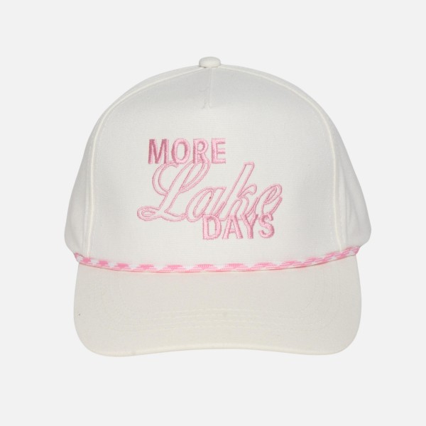 Linen "MORE LAKE DAYS" Baseball Cap With Rope Band 

- Palm Tree Side Embroidery 
- Snap Back Closure
- One Size Fits Most
- 100% Cotton