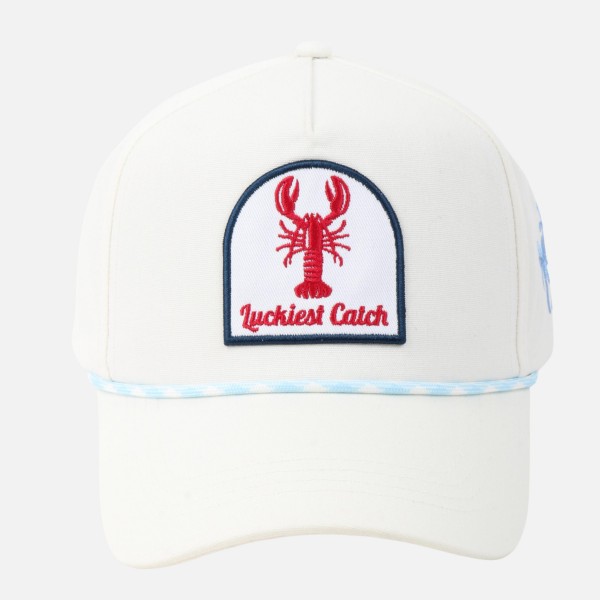 Linen "Luckiest Catch" & Crawfish Patch Baseball Cap With Rope Band 

- Palm Tree Side Embroidery 
- Snap Back Closure
- One Size Fits Most
- 100% Cotton