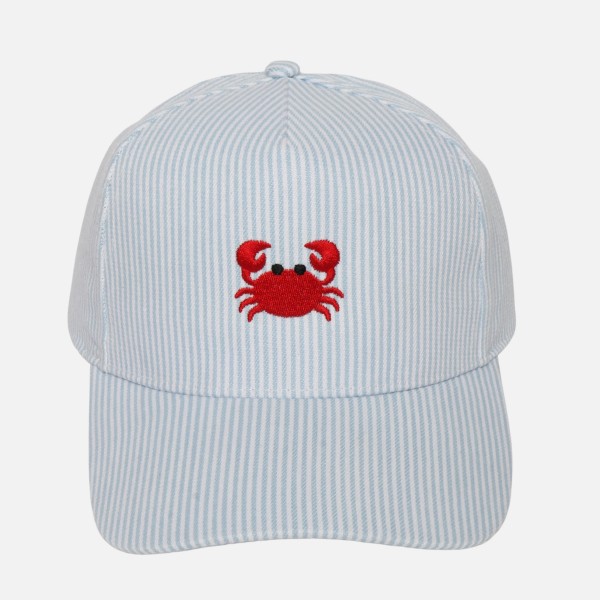 Skinny Stripe Baseball Cap With Embroidered Crab 

- Snap Back Closure
- One Size Fits Most
- 100% Cotton