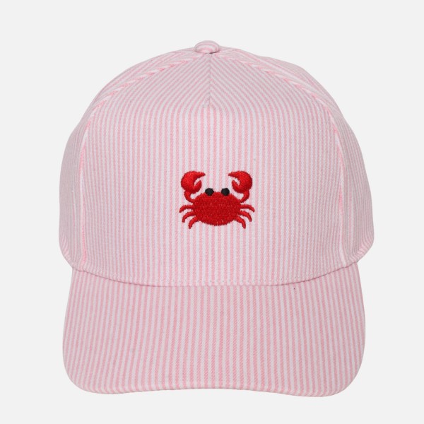 Skinny Stripe Baseball Cap With Embroidered Crab 

- Snap Back Closure
- One Size Fits Most
- 100% Cotton