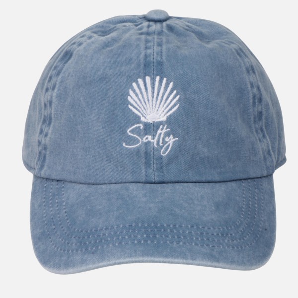 "Salty" & Shell Embroidered Baseball Cap

- One Size Fits Most
- Slide Buckle Adjustment
- 100% Cotton