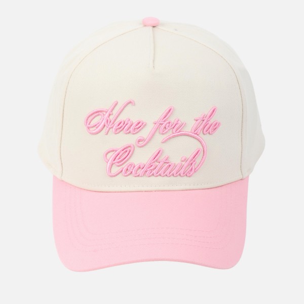 Two Tone "Here For The Cocktails" Embroidered Baseball Cap

- Snap Back Closure
- One Size Fits Most
- 100% Cotton