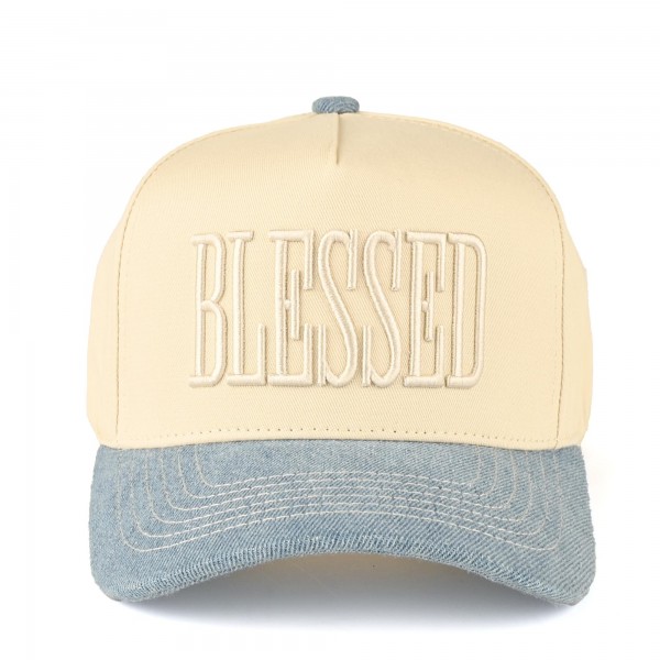 TCM0065
"BLESSED" Embroidered Two Tone Baseball Cap

- Snap Back Closure
- One Size Fits Most
- 100% Cotton


