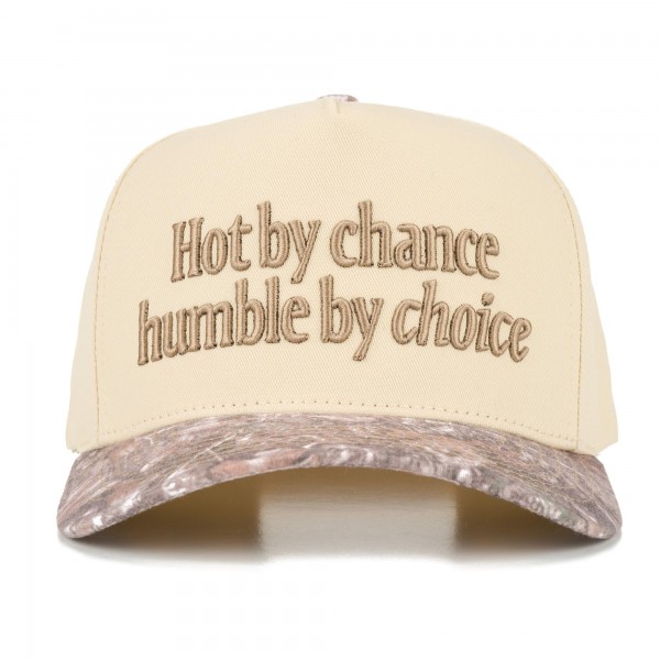 TCM0215
"Hot by chance humble by choice" Embroidered Camo Baseball Cap

- One Size Fits Most
- Snap Back Closure
- 100% Cotton


