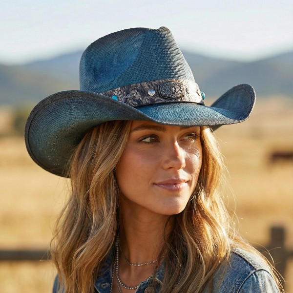 Vintage Straw Cowboy Hat With Rustic Studded Band & Star Concho  

- One Size Fits Most
- 100% Paper