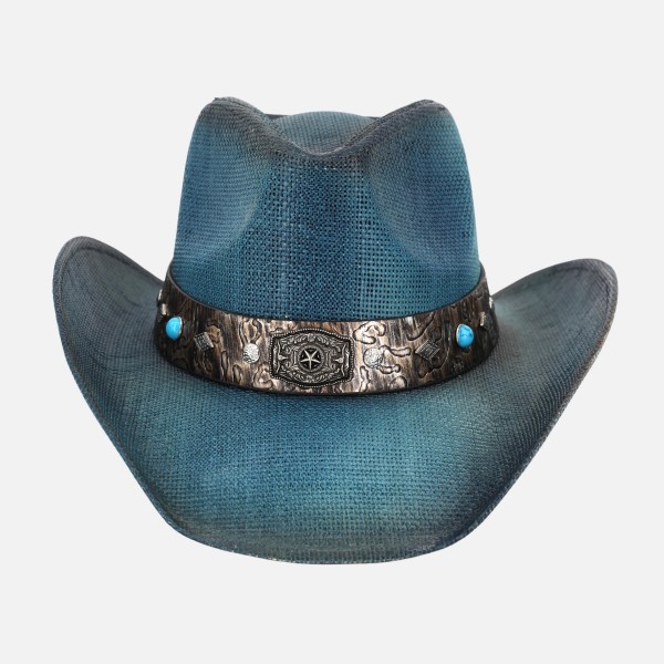 Vintage Straw Cowboy Hat With Rustic Studded Band & Star Concho  

- One Size Fits Most
- 100% Paper