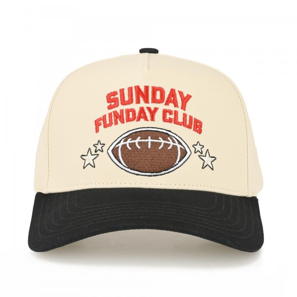 TCM0186
"SUNDAY FUNDAY CLUB" Embroidered Two Tone Football Cap

- One Size Fits Most
- Snap Back Closure
- 100% Cotton


