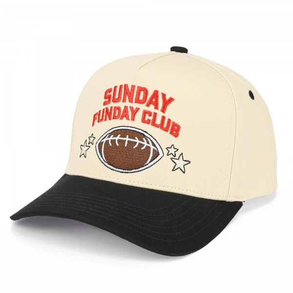 TCM0186
"SUNDAY FUNDAY CLUB" Embroidered Two Tone Football Cap

- One Size Fits Most
- Snap Back Closure
- 100% Cotton


