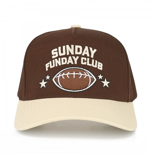 TCM0186
"SUNDAY FUNDAY CLUB" Embroidered Two Tone Football Cap

- One Size Fits Most
- Snap Back Closure
- 100% Cotton


